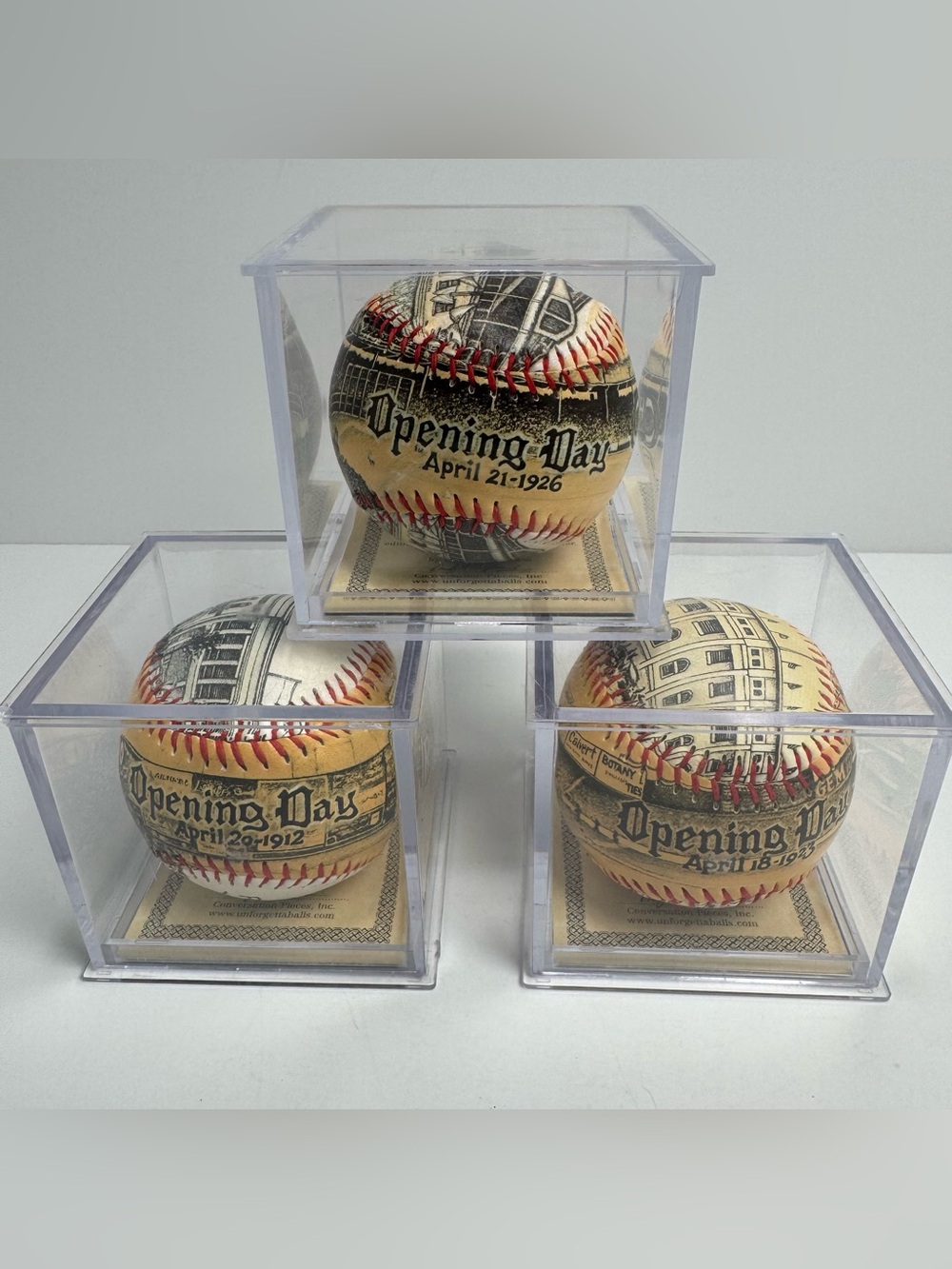 Unforgettaball Opening Day Baseball Set 3 w/ Cases COA Vintage Style